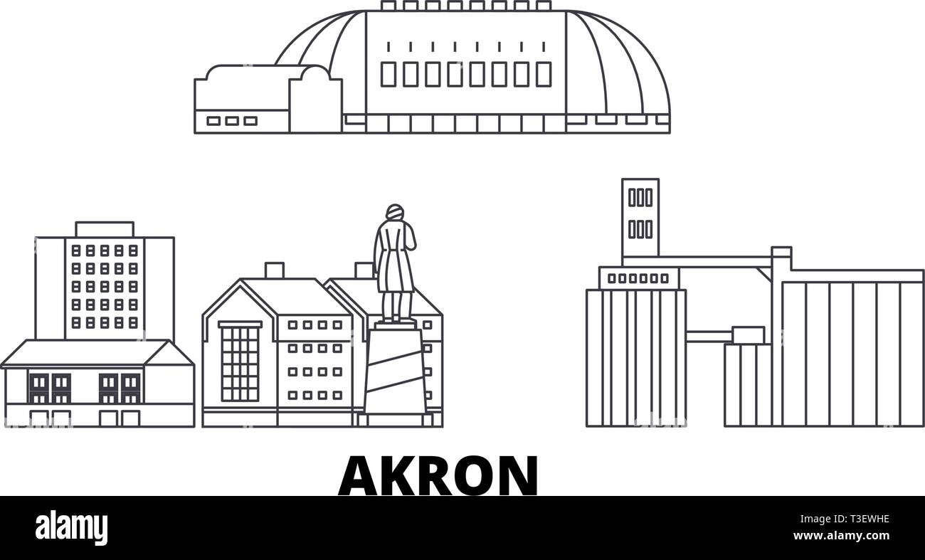 Tados unidos akron lãnea horizonte de viaje tados unidos akron quema ilustraciãn vectorial sãmbolo de la ciudad lugar turãsticos monumentos imagen vector de stock