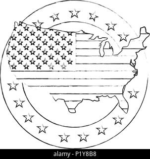 Mapa de tados unidos patriãtico sketch imagen vector de stock