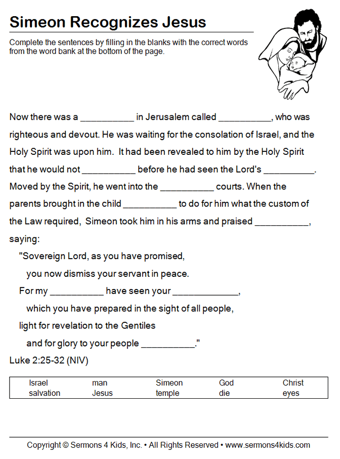 Simeon recognizes jesus childrens sermons from s