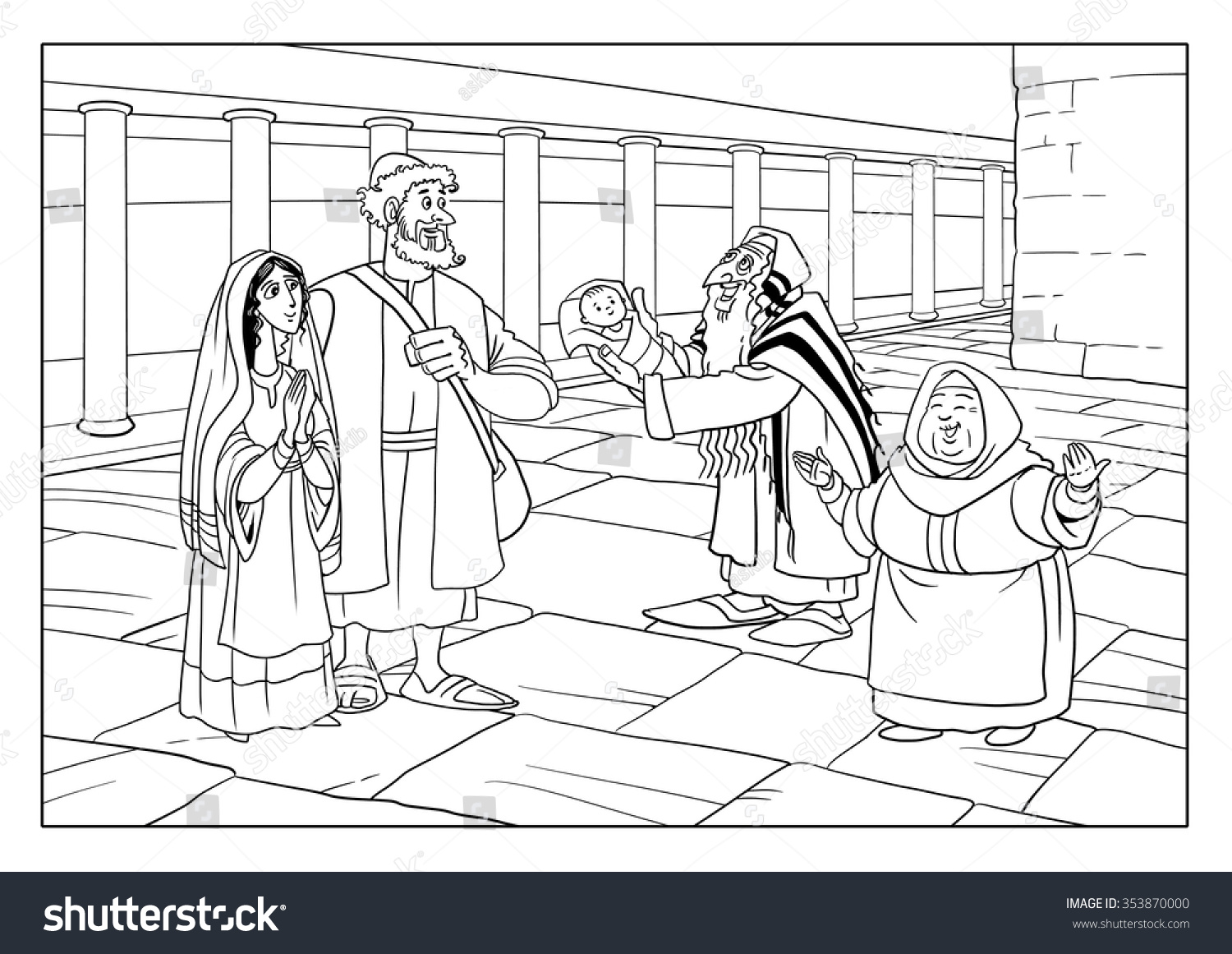 Dedication jesus josef mary simeon anna stock illustration