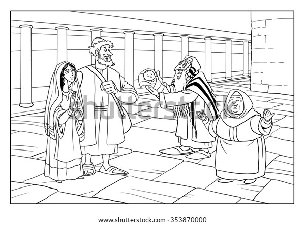 Dedication jesus josef mary simeon anna stock illustration