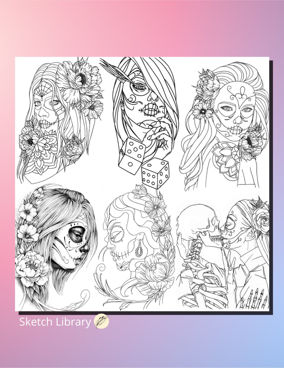Digital and printable coloring book la catrina tattoo flash tatto â tattoo procreate