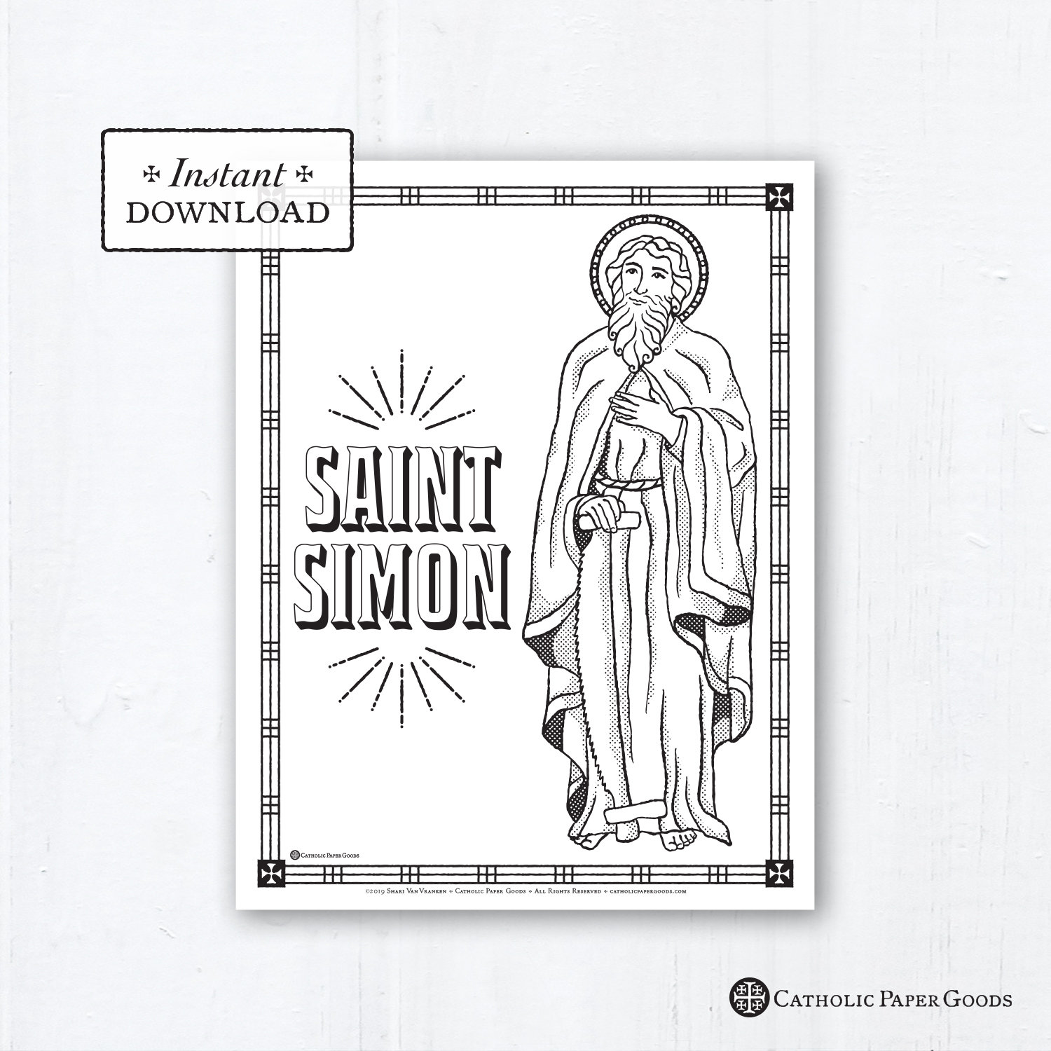 Catholic coloring page saint simon catholic saints printable coloring page digital pdf