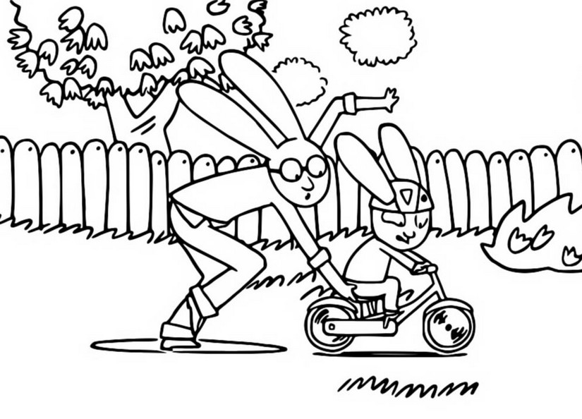 Coloring page simon rabbit simon learns to ride a bike