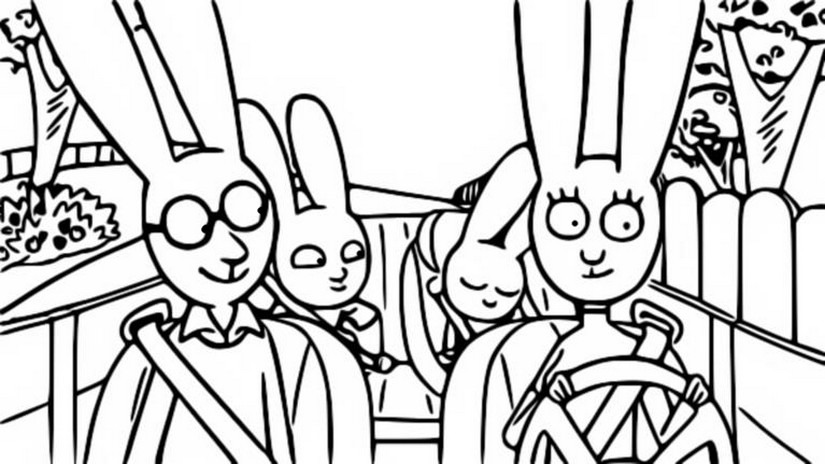 Coloring page simon rabbit by car