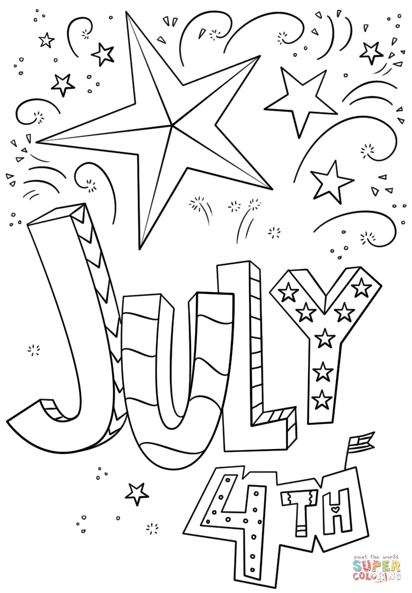 Th of july doodle coloring page free printable coloring pages