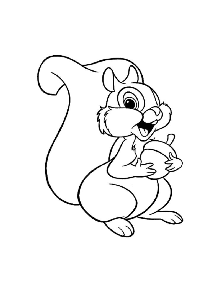 Drawing of a squirrel holding an acorn coloring page