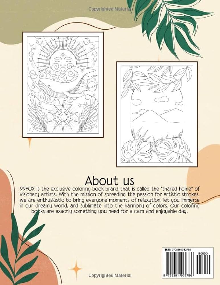 Minimalist aesthetic coloring book art of basic designs vintage styles simple patterns lines and shapes coloring pages for adults women provides relaxation and stress relief fox