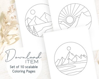 Boho landscape coloring pages for adults set printable pdf with pages minimalist coloring book with unique aesthetic