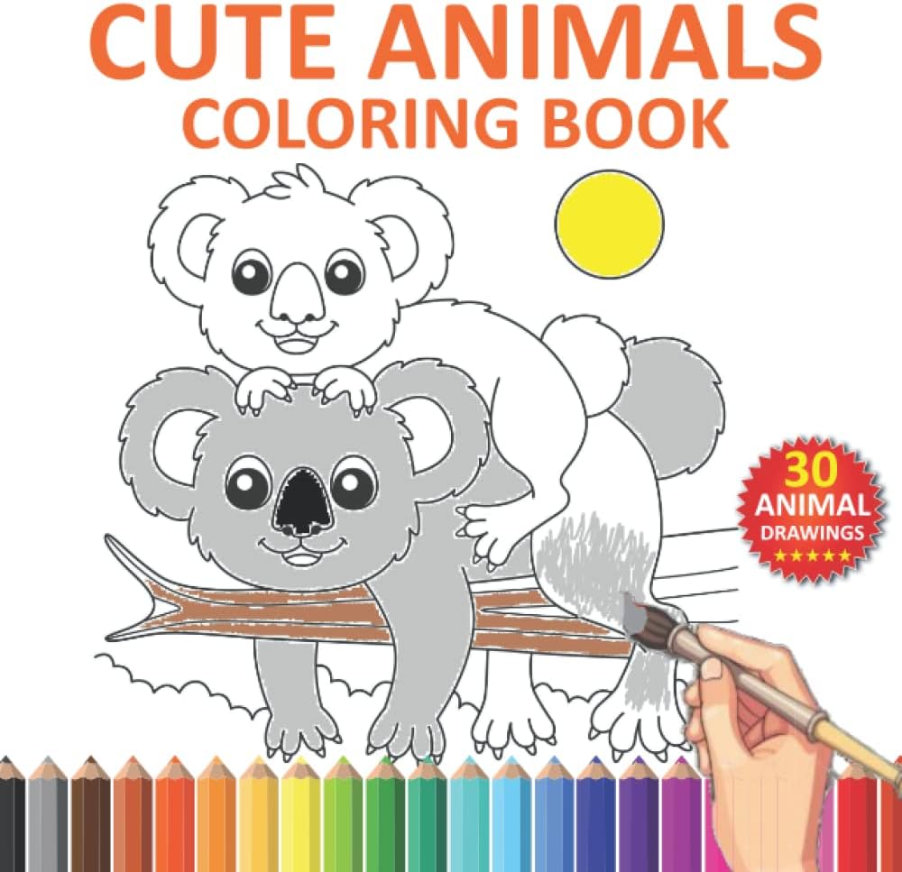 Cute animals coloring book fun and easy animal coloring pages for kids boys and girls of all ages with horse dog cat bear koala flamingo and more gift idea for children