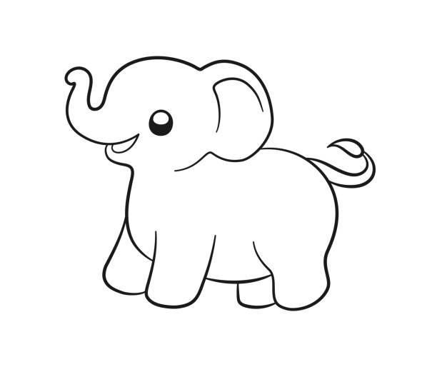 Cute baby elephant cartoon outline illustration easy animal coloring book page activity for kids stock illustration