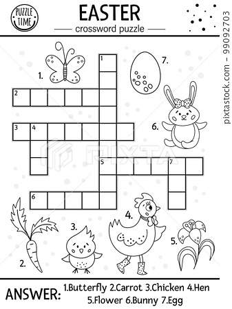 Vector black and white easter crossword puzzle