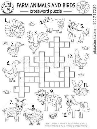 Vector farm animals and birds black and white