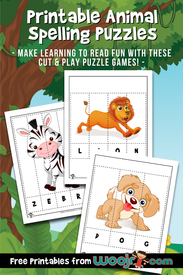 Printable animal spelling puzzles woo jr kids activities childrens publishing