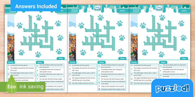 Animal crossword puzzle pack