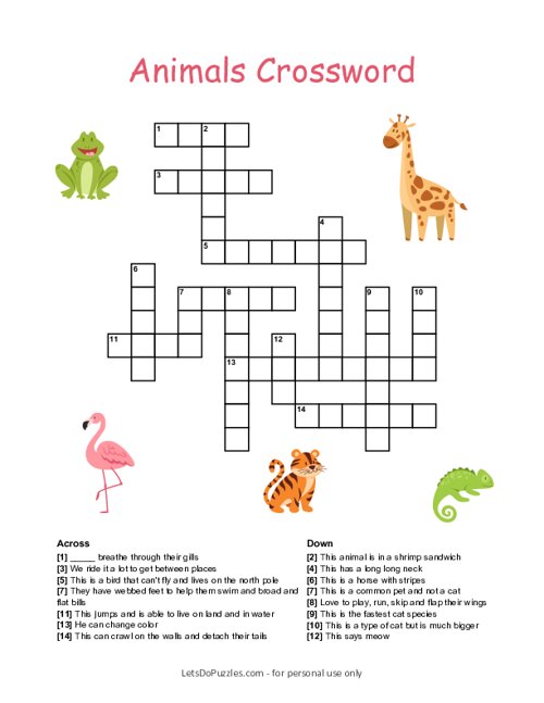 Free animal crossword printable