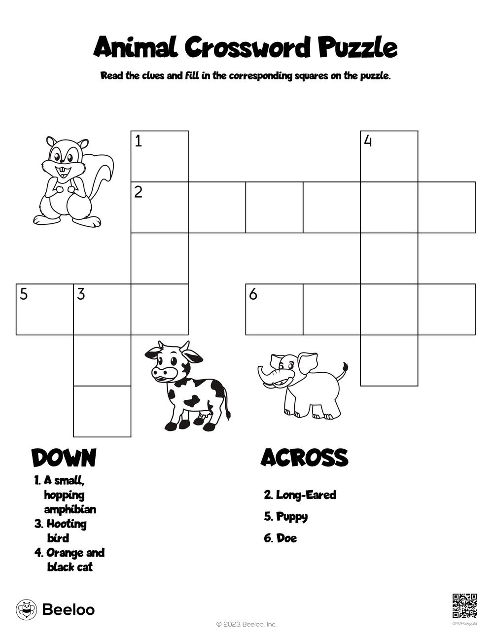 Animal crossword puzzle â printable crafts and activities for kids