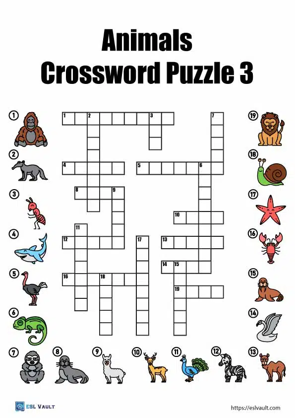 Free printable animal crossword puzzles