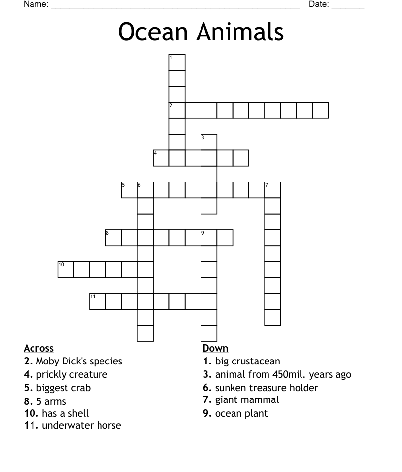 Ocean animals crossword