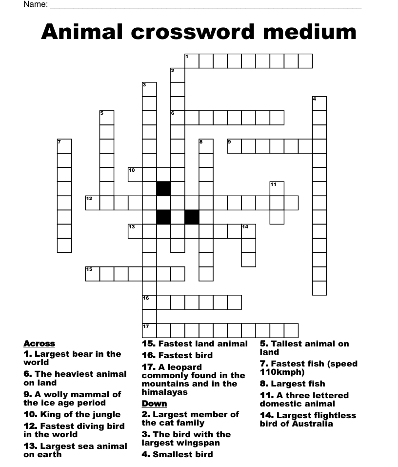 Animal crossword medium