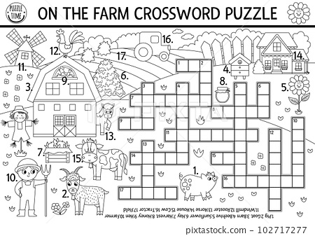 Vector on the farm black and white crossword