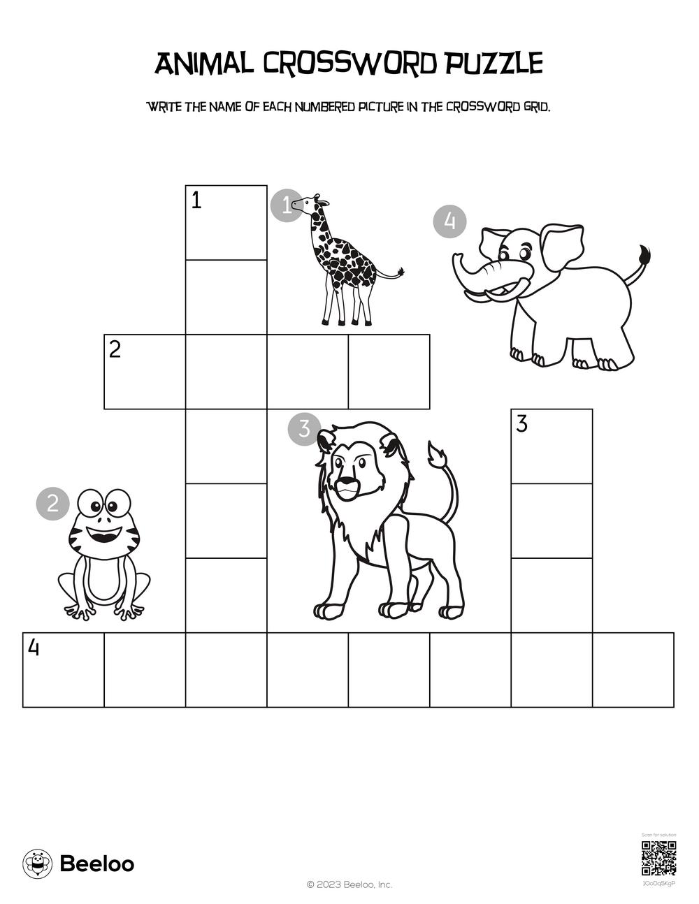 Animal crossword puzzle â printable crafts and activities for kids