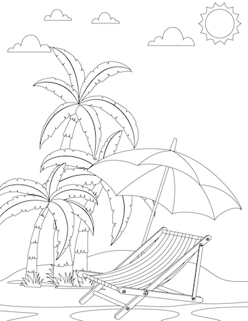 Premium vector children summer beach coloring illustration for kids blank printable design for children