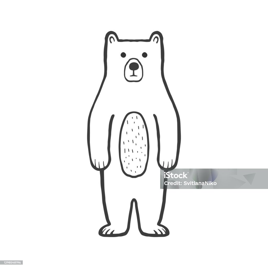 Cute bear funny bear outline coloring page for kids doodle sketch cartoon character of a bear hand drawn childrens print vector illustration for packaging fabric textile childishly drawn stock illustration