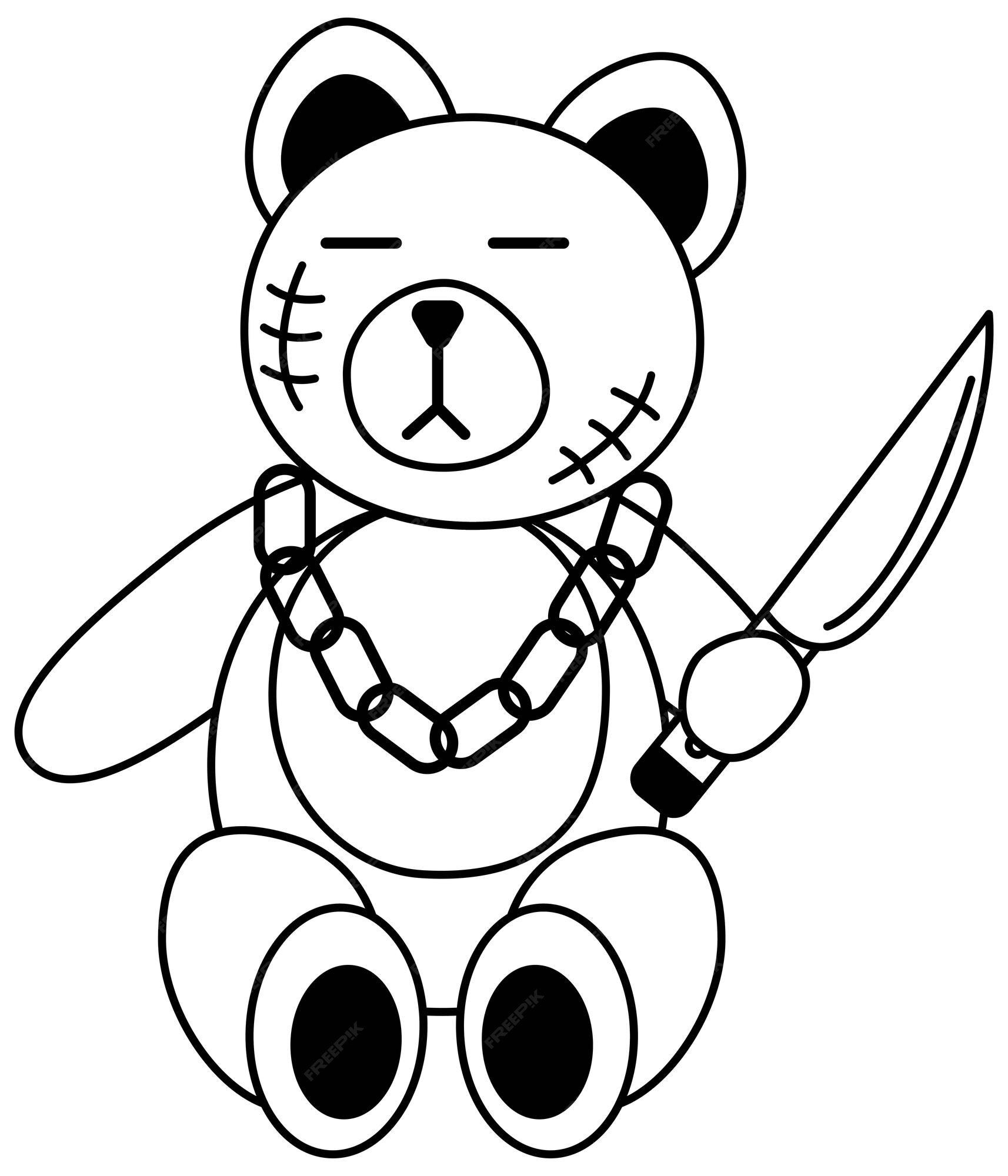 Premium vector tattoo bear with knife in the style of the s s black and white single object illustration