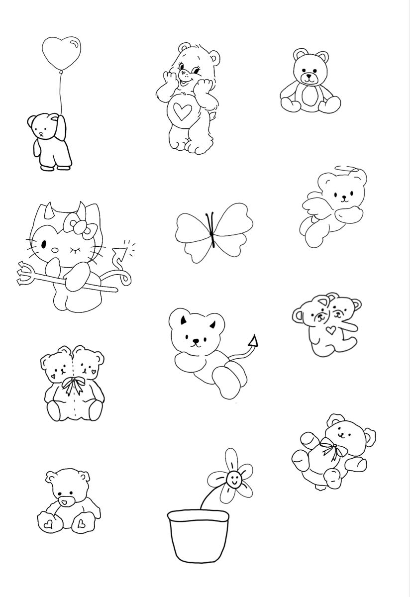 Bear tattoo flash sheet small girly tattoos teddy bear tattoos girly tattoos