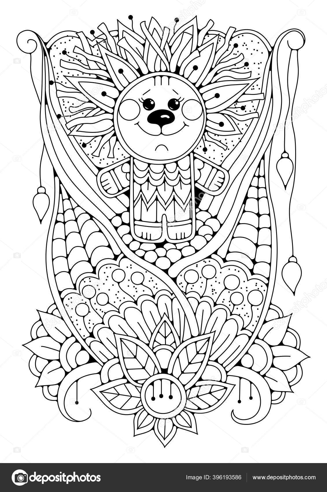 Coloring page children adults image cute hedgehog floral illustration your stock vector by enolan
