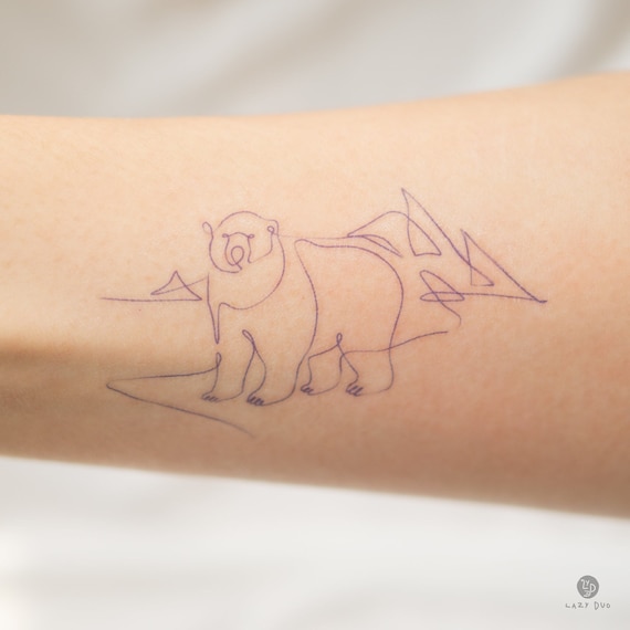 Nordic polar bear tattoo white bear illustration tattoo artistic temporary tattoo minimalist one line art animal tattoo sticker fake tattoos