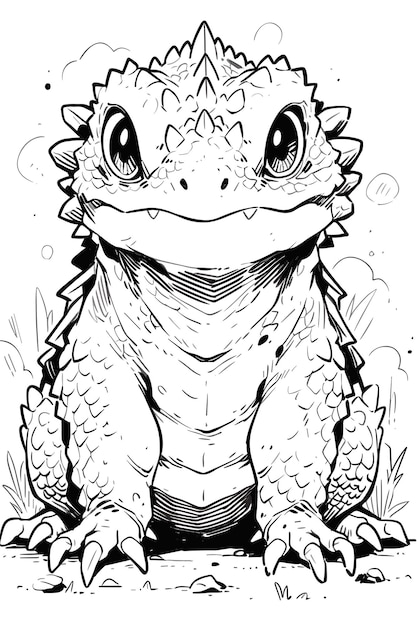 Premium vector bearded dragon line art coloring pages for children clean and simple designs