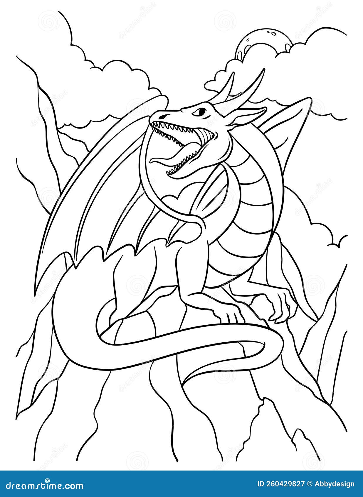 Dragon animal coloring page for kids stock vector
