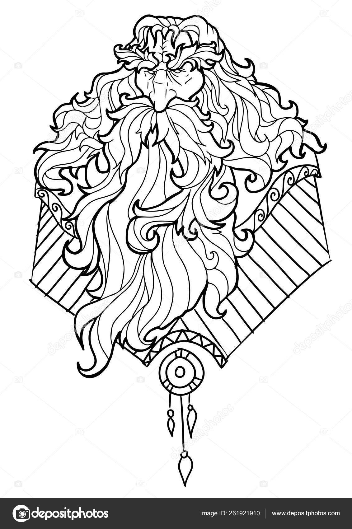 Bearded man with mustache for adult coloring pages tattoo art ethnic patterned t