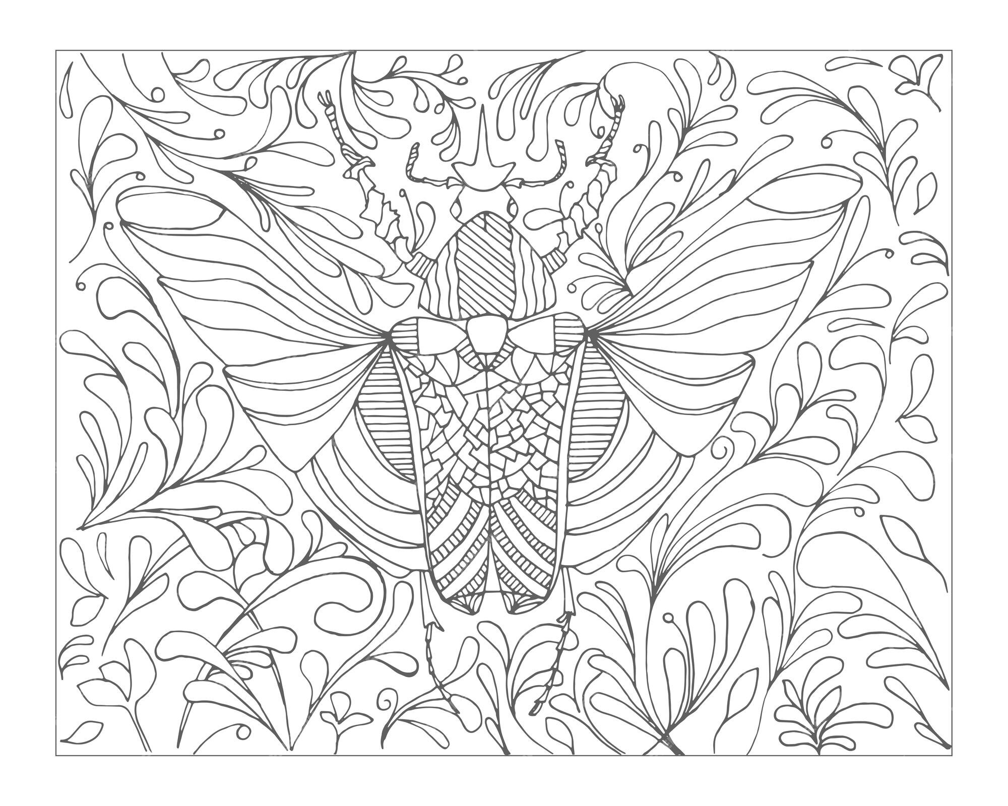 Premium vector goliath beetle coloring is simple a sketch bug drawn by hand for relax and anti stress coloring book coloring page for adult with doodle zentangle design elements