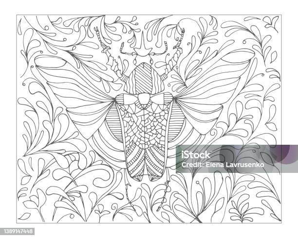 Goliath beetle coloring is simple a sketch bug drawn by hand for relax and anti stress