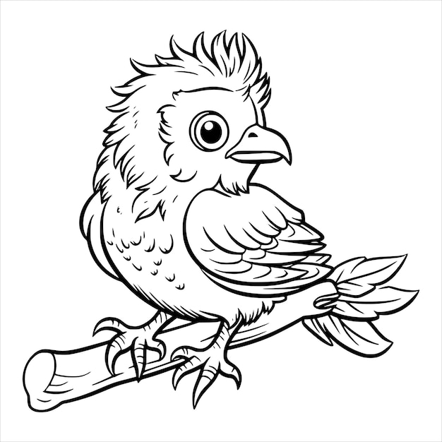 Premium vector funny little bird coloring page for kids