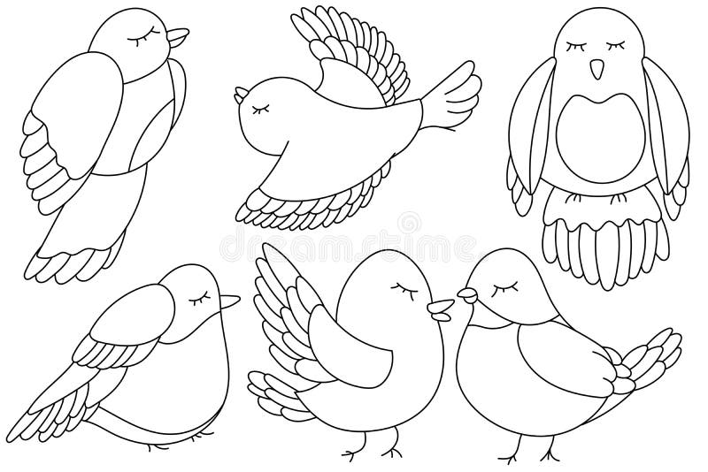Simple birds coloring page outline stock vector