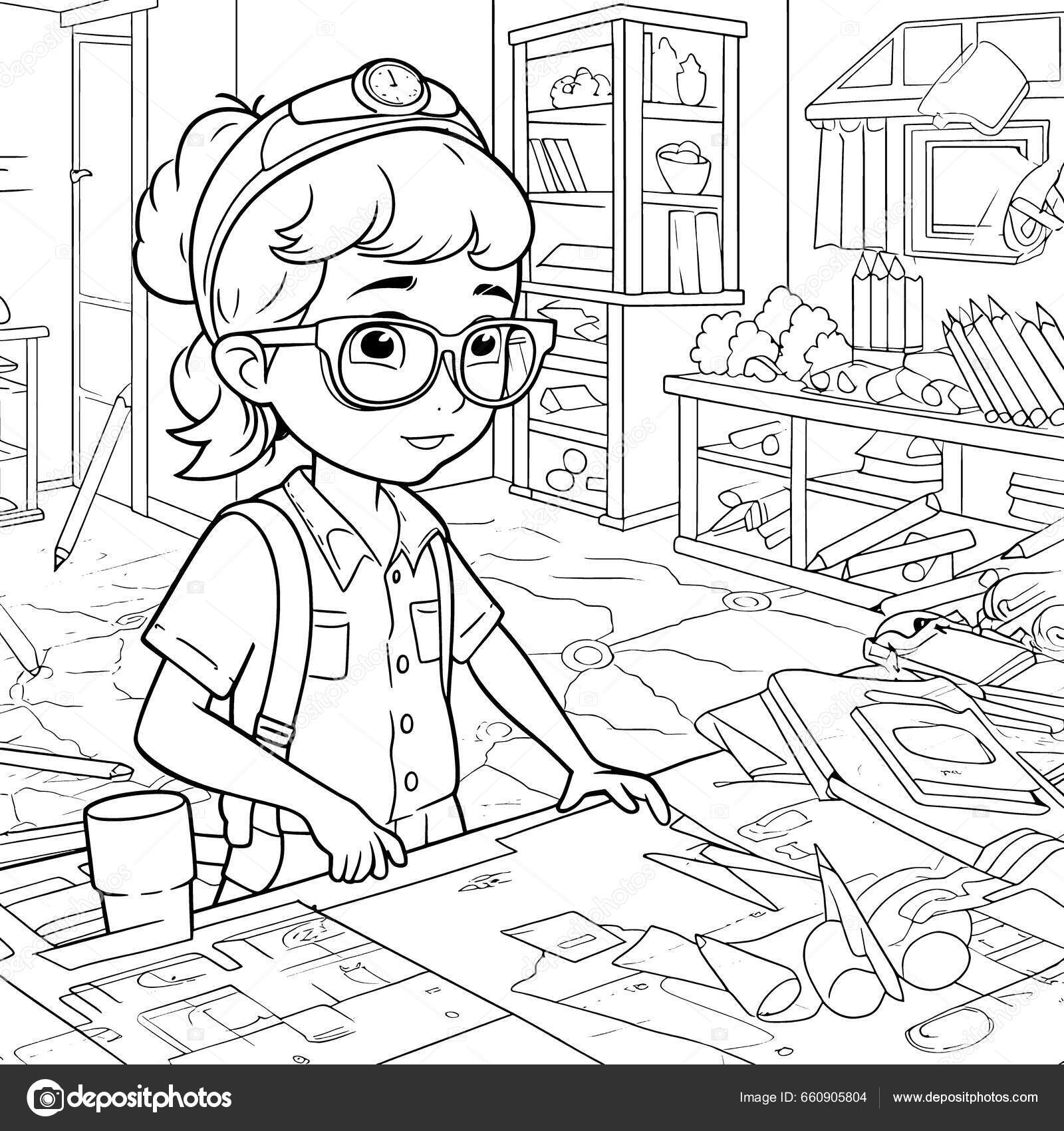 Architectt black white coloring pages kids simple lines cartoon style stock photo by george