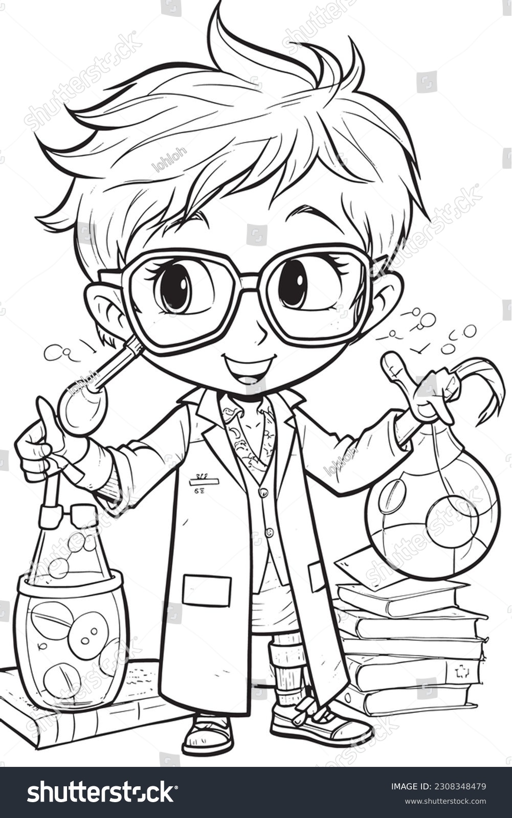 Scientist black white coloring pages kids stock vector royalty free