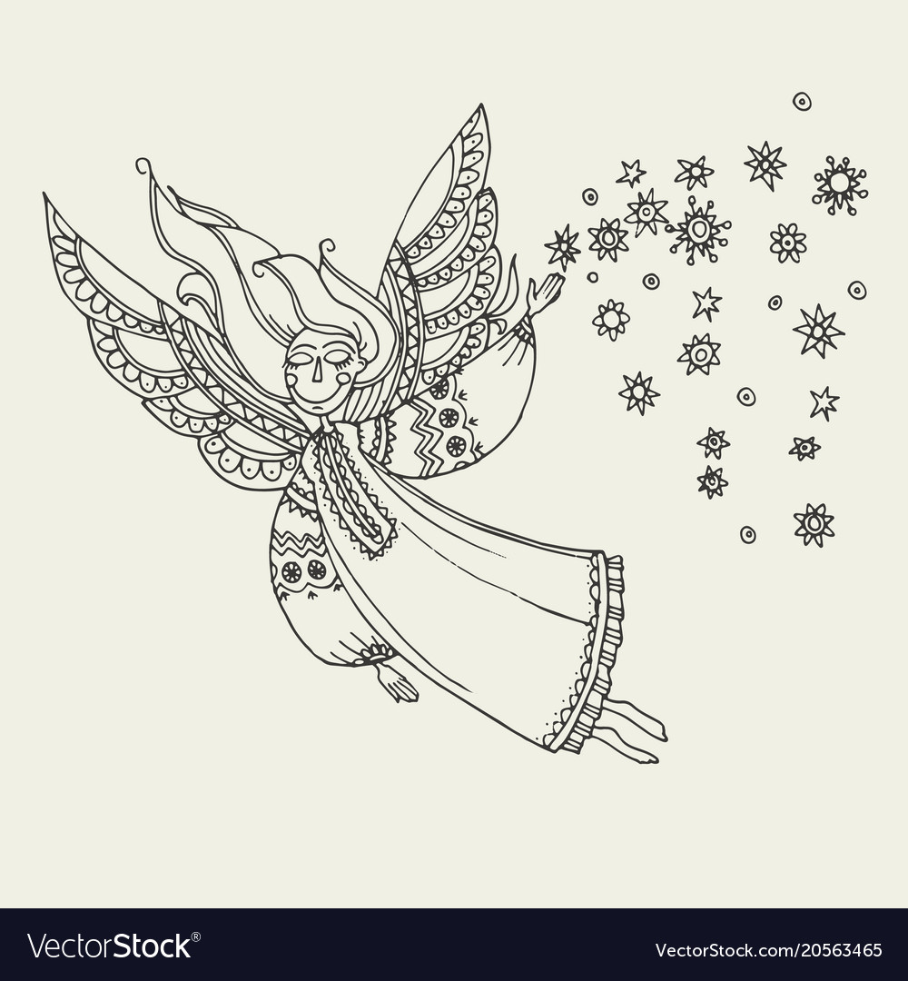 Simple boho style angels fo coloring royalty free vector