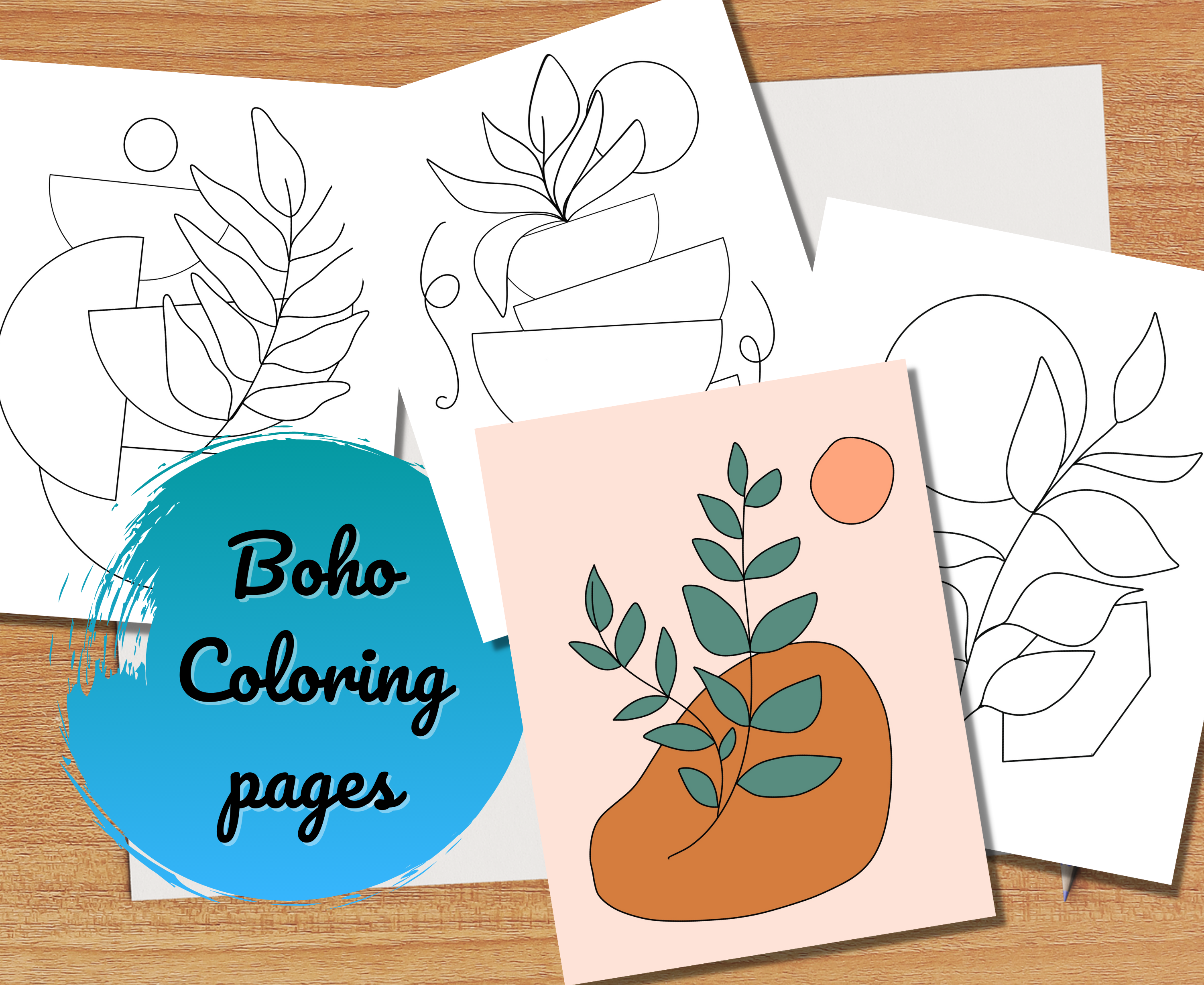 Boho coloring pages for kids and adults boho diy wall art printable minimal coloring sheets abstract mindful activity digital download