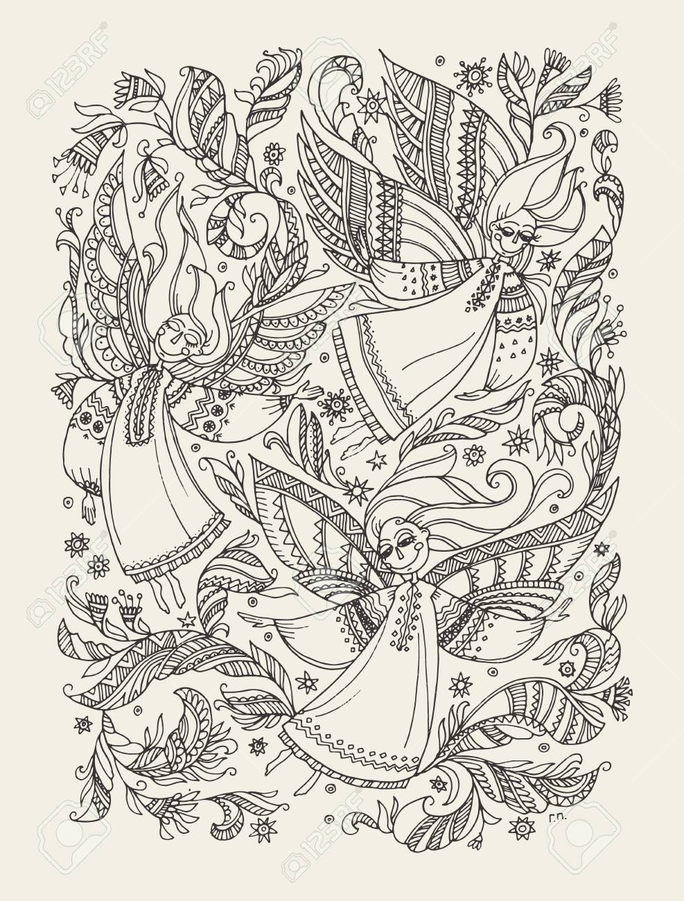 Simple boho style angels fo coloring hand drawn stock vector illustration magic fairy tale decorative design element for easter christmas projects royalty free svg cliparts vectors and stock illustration image