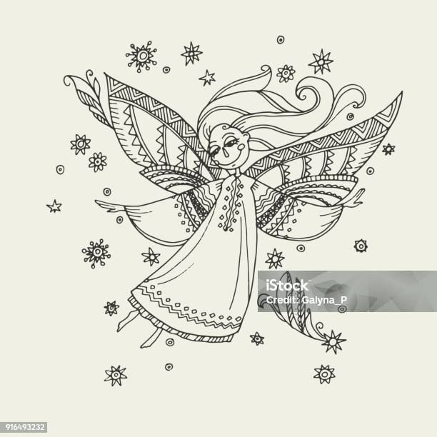 Simple boho style angels fo coloring stock illustration