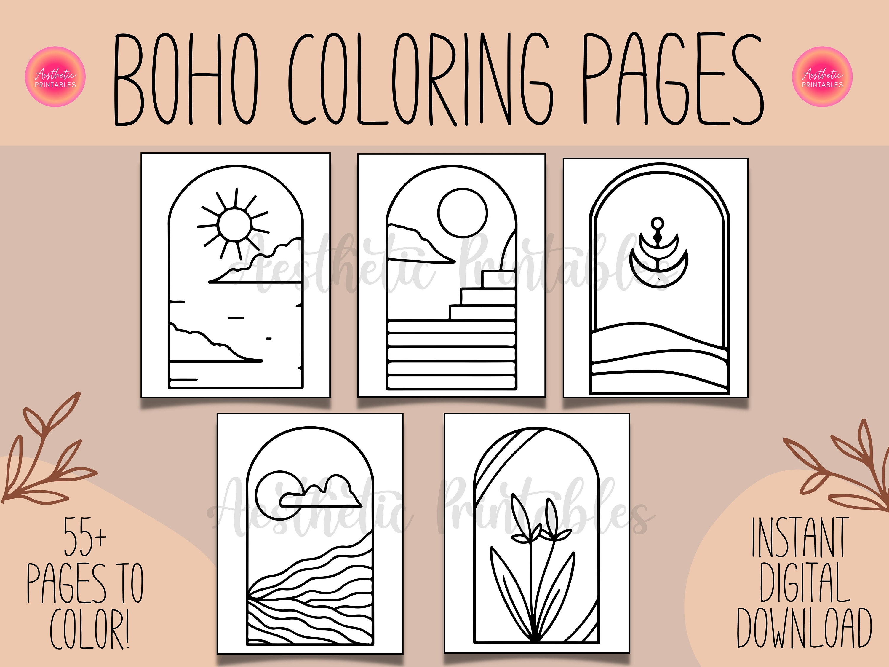 Boho coloring pages boho coloring book printable minimalist