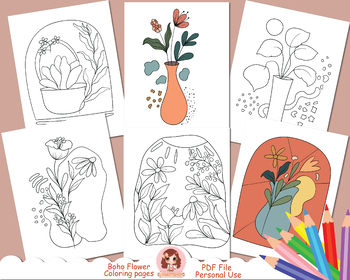 Boho flower coloring pages simple flower coloring book bohemian flower floral