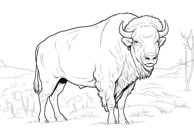 Premium ai image simple coloring pages for children buffalo generative ai
