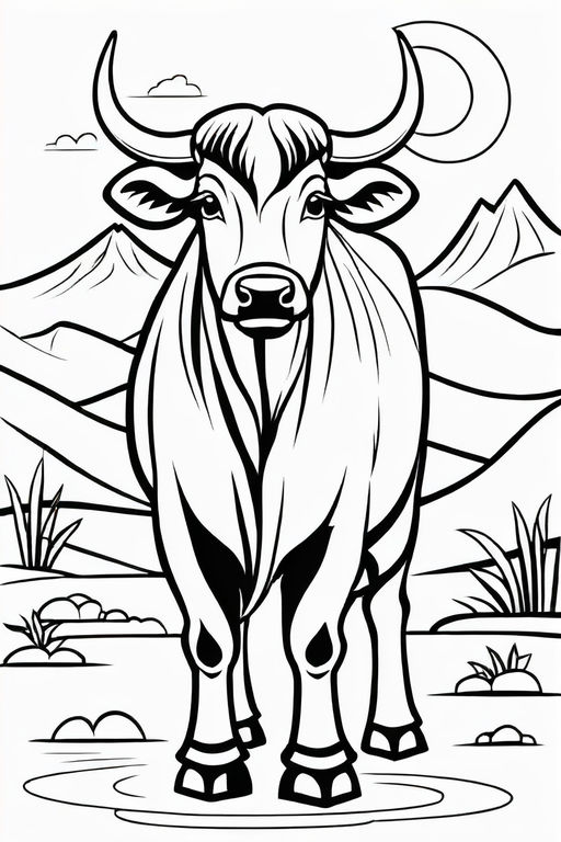 Black and white outline happy cow