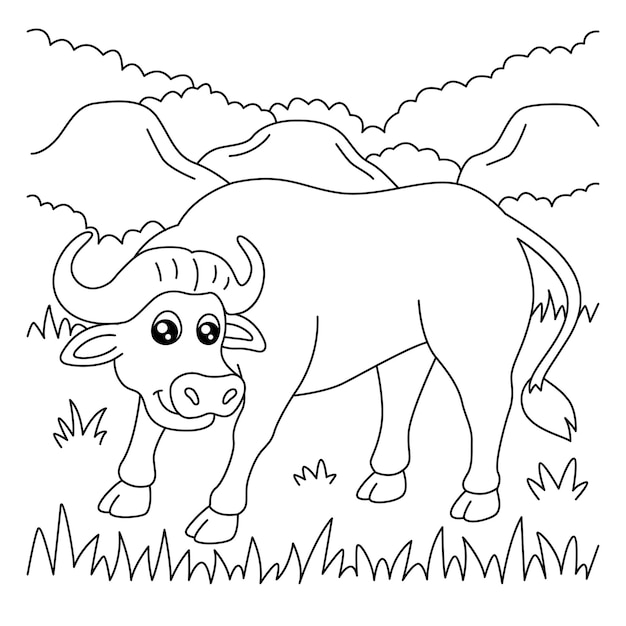 Premium vector buffalo coloring page for kids